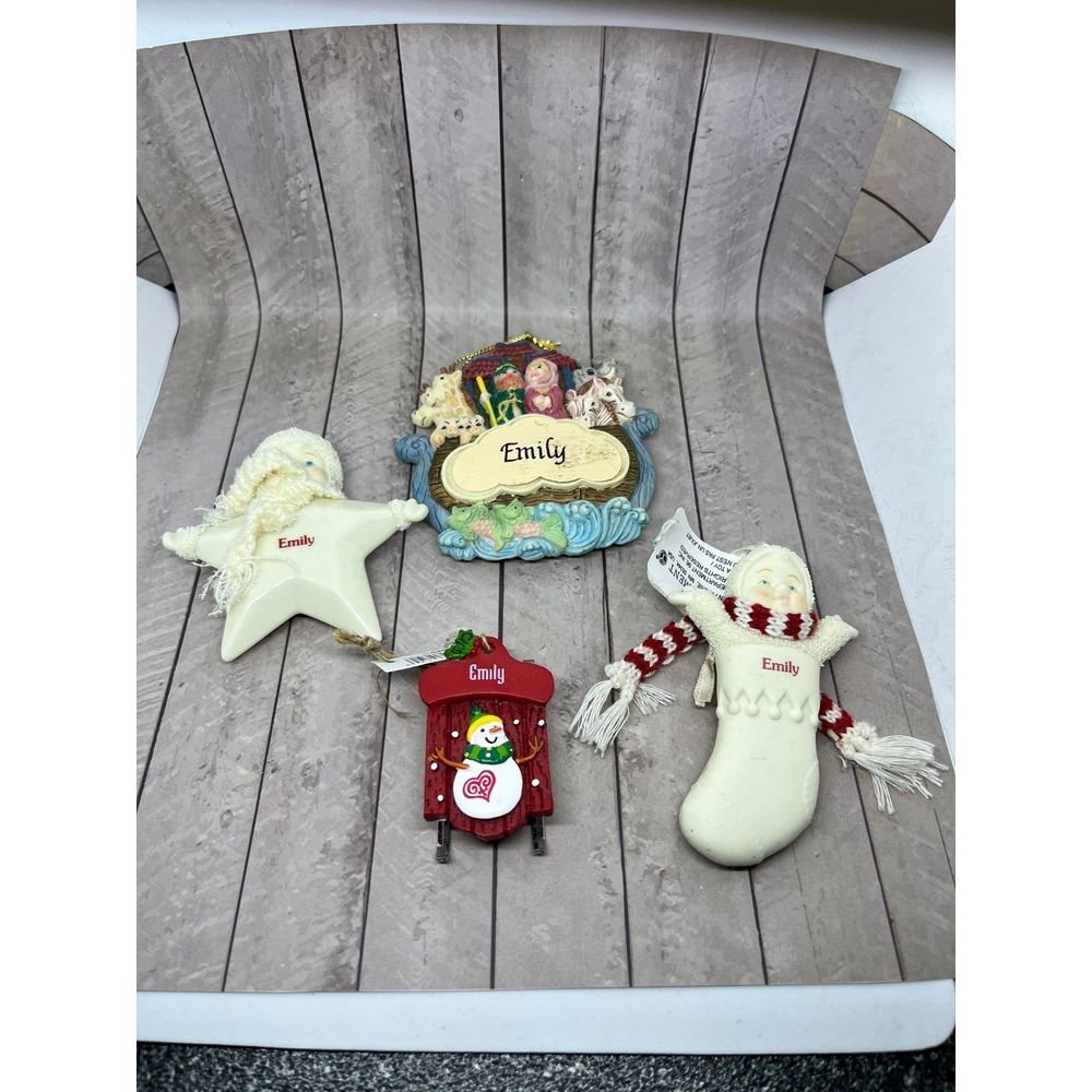 Four‎ Christmas holiday EMILY themed decorations ornaments magnets misc.